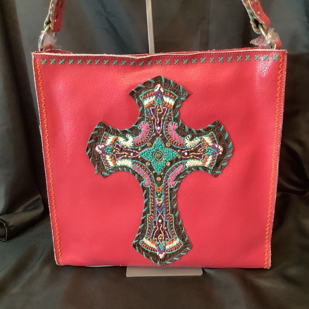 Delila Leather Pink‎ Embroidered Messenger bag tote Montana West western